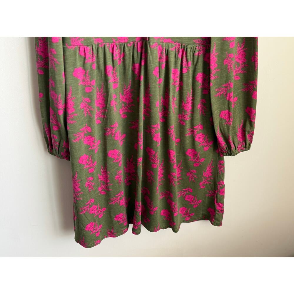 Boden Amy Puff Sleeve V-Neck Jersey Mini Dress Olive Blossomy Spring Womens 12R - Picture 6 of 11